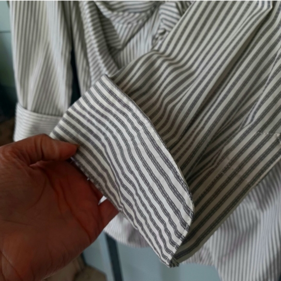 NWT Norma Kamali Vertical Striped Tie Front Shirt Dress - Picture 6 of 10